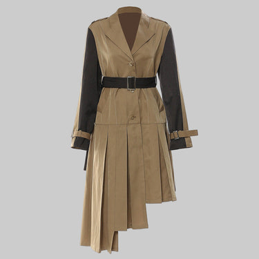 Autumn Winter Irregular Asymmetric Cutting Stitching Contrast Color Mid Length Trench Coat Coat Overcoat Women - Modestly Vogue